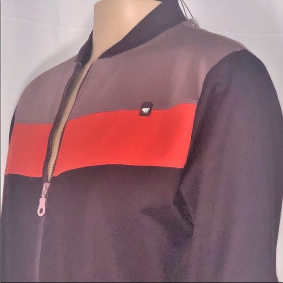 4 Funky Flavours Can’t Hold Back Taupe Purple & Orange Color Block Jacket SzL - Picture 11 of 16